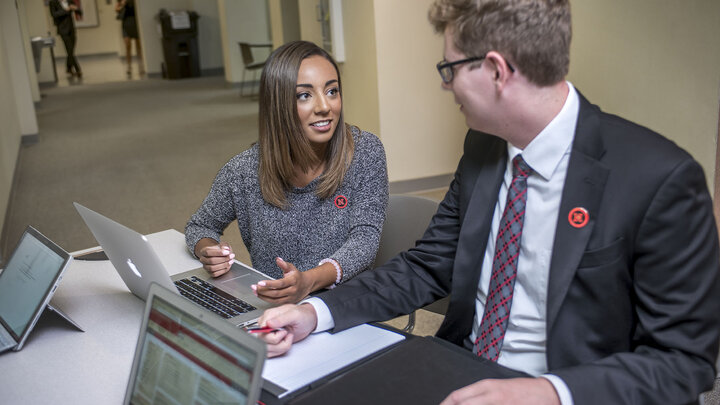 Master of arts in business administration students Ashley Humm and Tate Rittenberger study in the College of Business Administration.