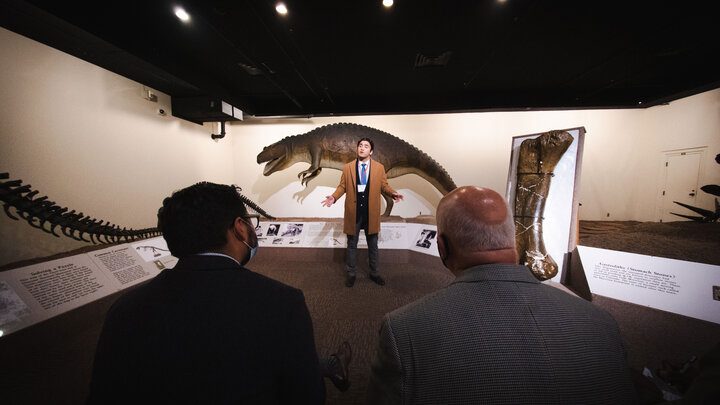 Students present three-minute quick pitches on new business ventures to a panel of judges.