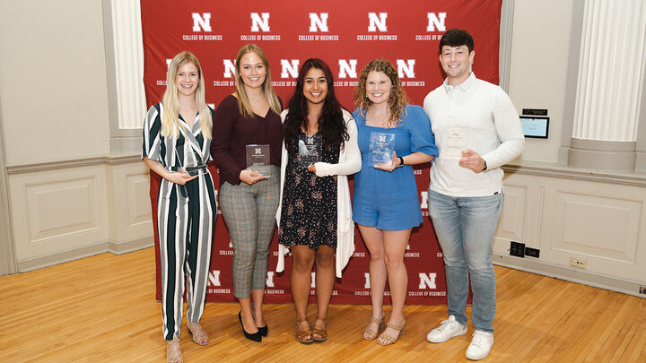  (from left to right) Tori Pedersen, Jordan Seitz, Erika Casarin, Sidney Therkelsen and Adam Folsom.