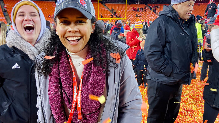Candice Dominquez, '19, celebrates the Kansas City Chiefs Super Bowl win. 