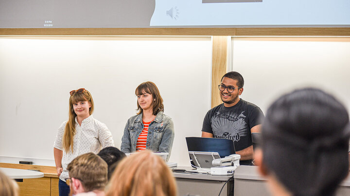 Elise Raymond, Cassidy Puatu and Deep Patel (left to right) capitalized on one another’s strengths to take home third place at the Innovation Challenge.