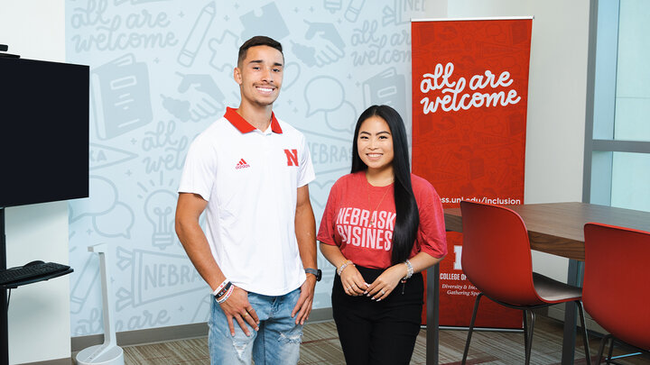 Naree Philavanh, management and marketing major from Lincoln, Nebraska, and Niko Schultz, marketing major from Joliet, Illinois