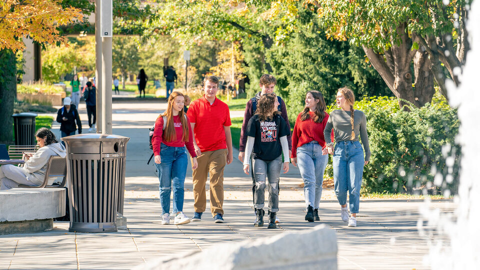 students walking on campus