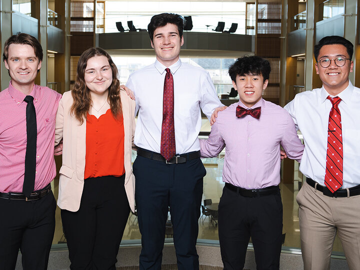 Accounting majors Cole Frye, Morgan Wallinger, Bruno Weiss Salles, Alvan Tran and Alex Nguyen