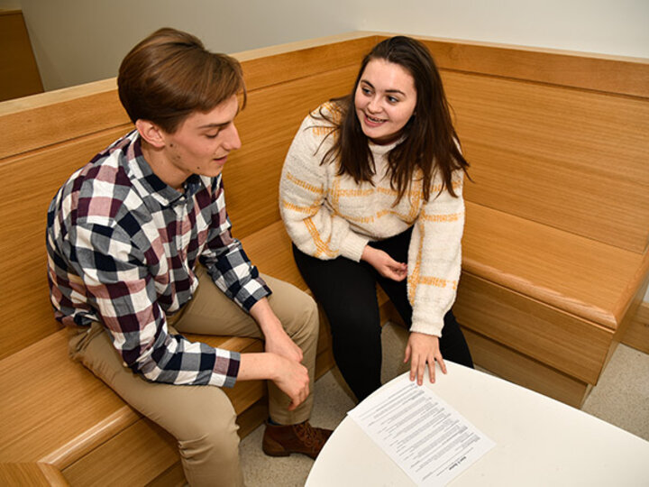 Johnston helps students refine their résumés as a peer career coach for the Business Career Center.