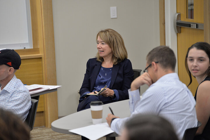 Connie Rath, who resides in Washington, D.C., visited the College of Business to coach and guide students.