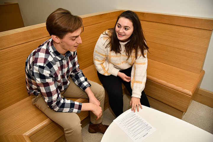 Johnston helps students refine their résumés as a peer career coach for the Business Career Center.