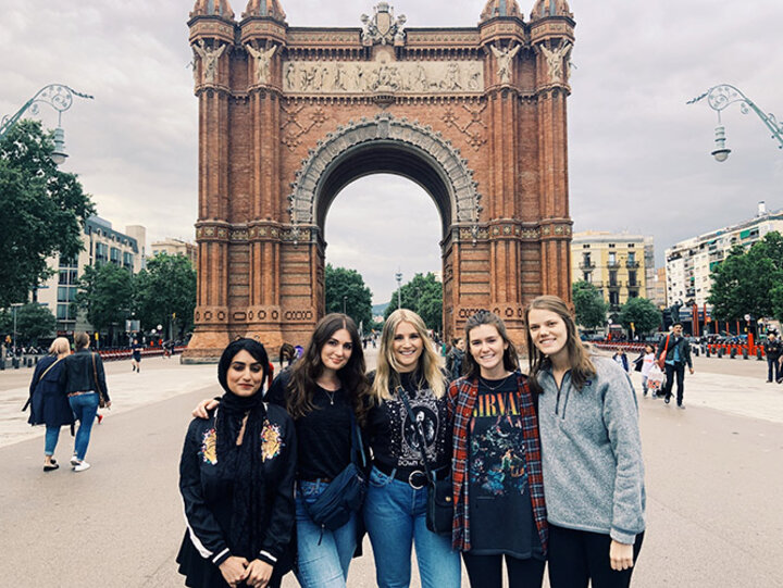Nebraska students visit the Arc de Triomf in Barcelona.