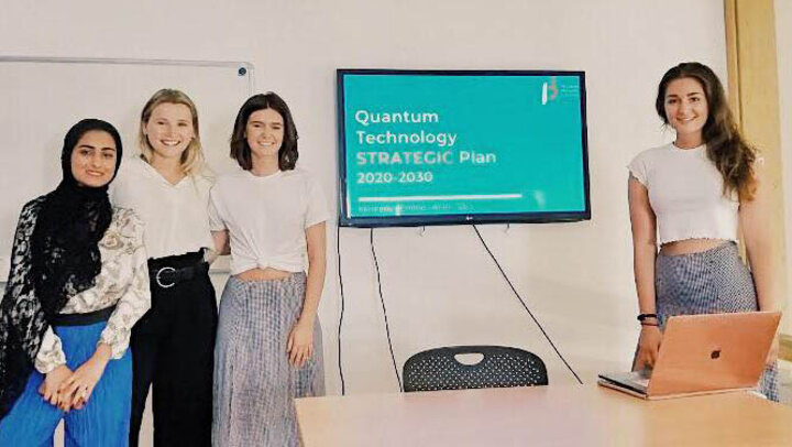 Sara, Kennedy, Emme and Ariel prepare to give their final presentation in their internship.