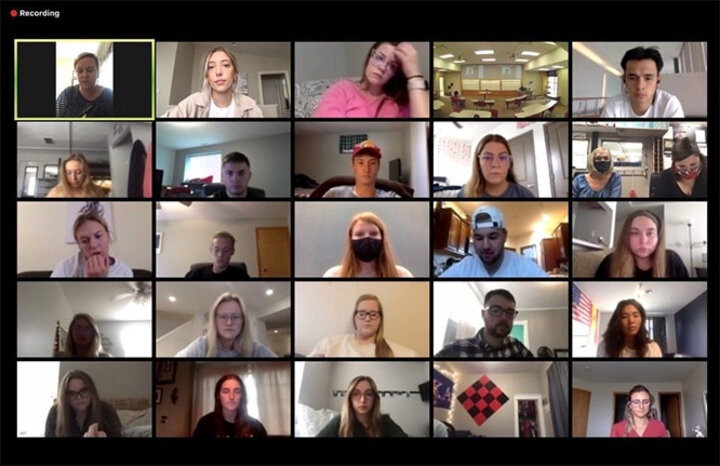 Spring 2020 Strive to Thrive grant recipients, Michaela Akridge of Food Fort and Emily Koopman and Karen French of the Belmont Community Center answer questions posed by MNGT 411 students.